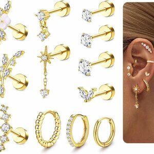 16 Gauge Cartilage Earrings for Women Flat Back-Hypoallergenic Surgical Stainles